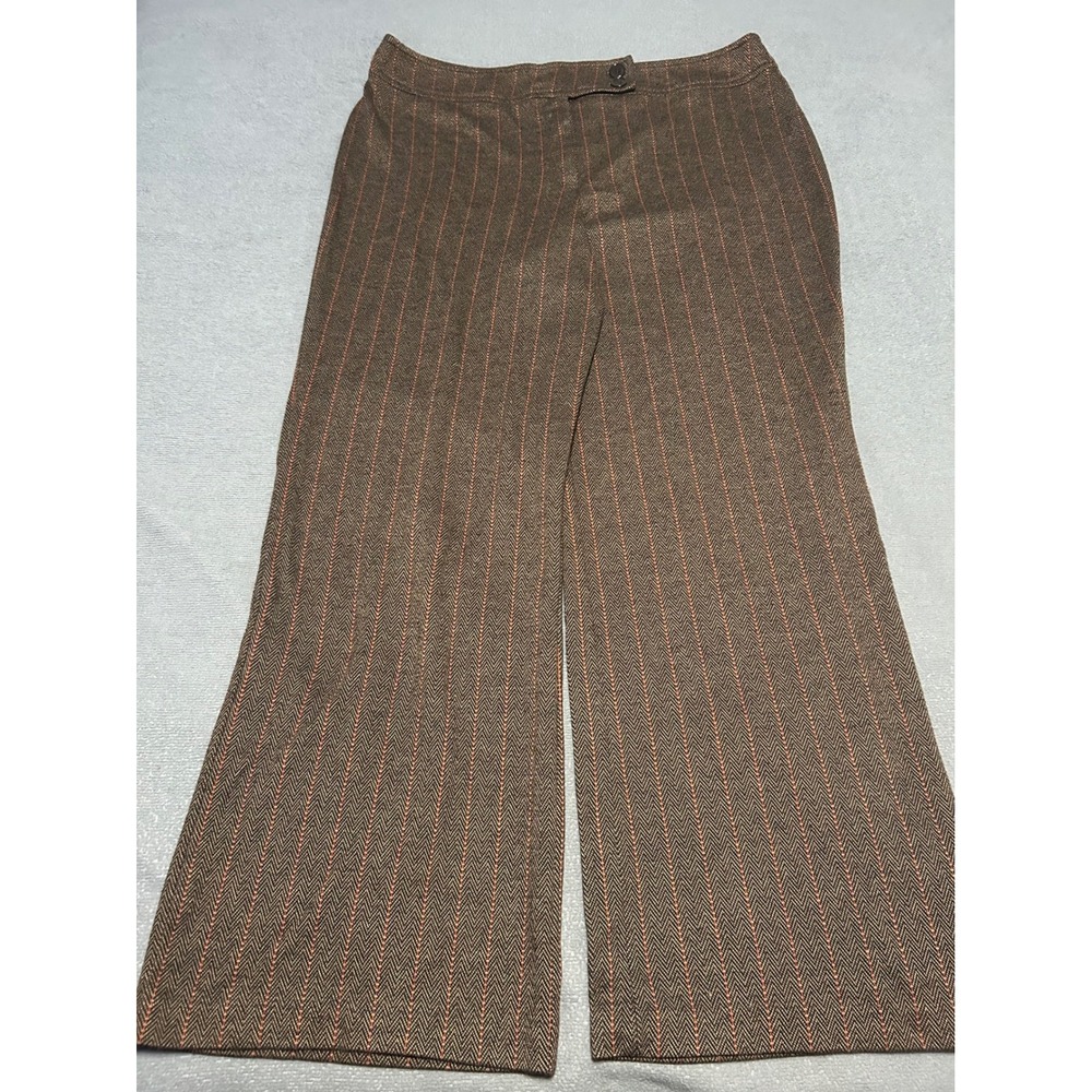 New York & Company Brown Herringbone Orange Pinstripe Wide Leg Pants XL Average - Picture 2 of 8
